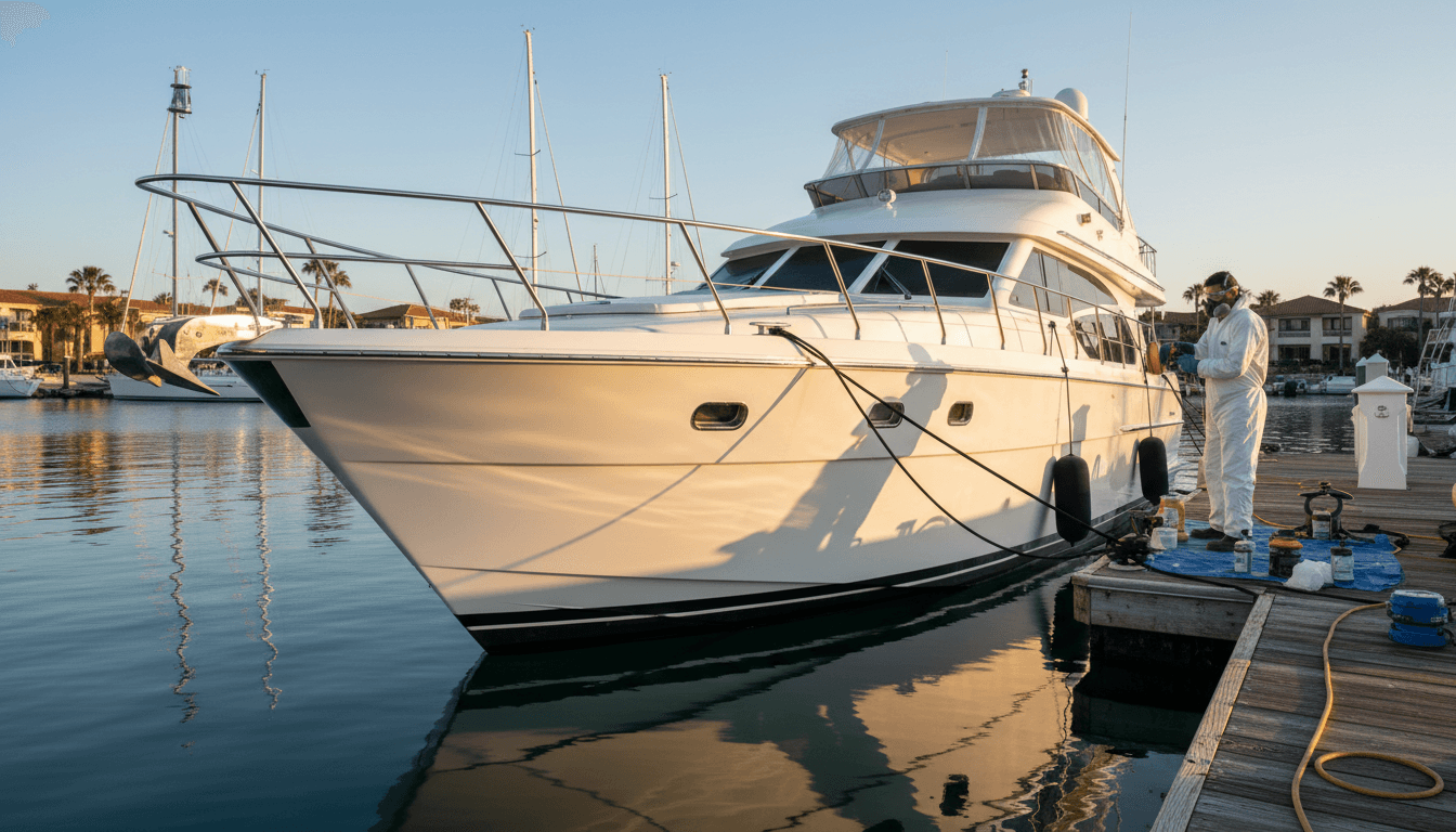 Luxury yacht in marina showcasing marine excellence
